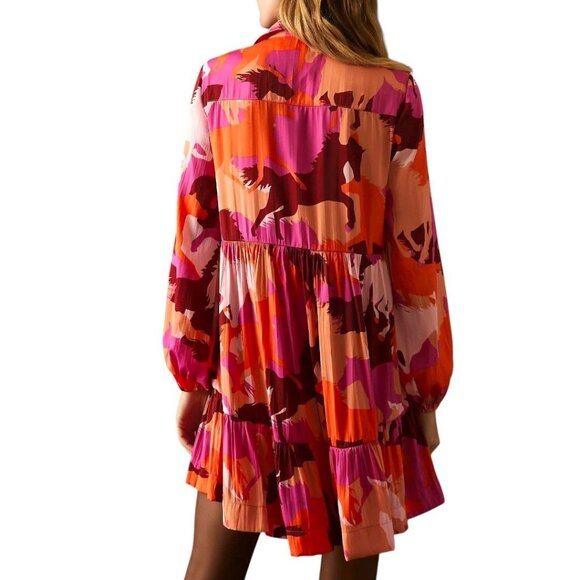 Maeve by Anthropologie Tiered Long-Sleeve Mini Dress Horse Print Size XS NWT - Picture 5 of 16